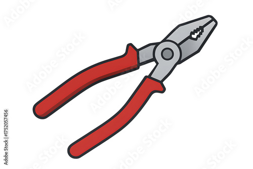 Red-Handle Combination Pliers, Steel Hand Tool Isolated on Transparent Background (Angled View)