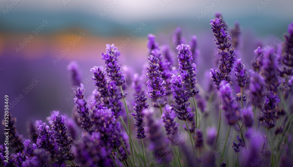 Obraz premium Summer Lavender Field: A Natural Beauty Captured With Selective Focus. Immerse Yourself In The Stunning Sights Of Blooming Lavender In Summer. Perfect For Relaxation.