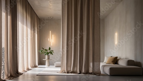 Interior Design with Light Beige Curtains and Modern Furniture