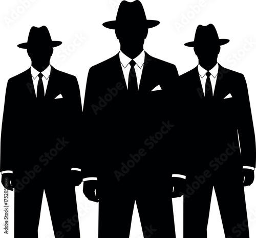 mafia, gangster, mob, men, suits, hats, silhouette, retro, crime, vintage, group, style, artwork, classic, 
