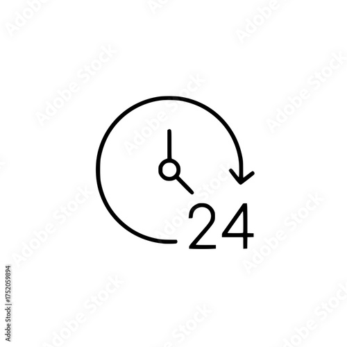 24-Hour Clock Icon A versatile icon for any design needs, featuring an arrow and numerals