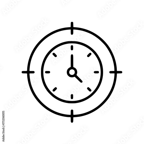 Vector line icon of a clock inside a target, symbolizing time management, deadlines, and business goals