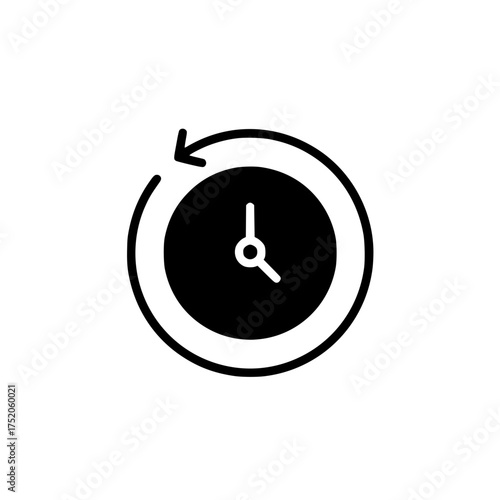 Modern vector graphic icon featuring a clock with a circular arrow, effectively symbolizing time cycles, historical data, system refresh, and process repetition