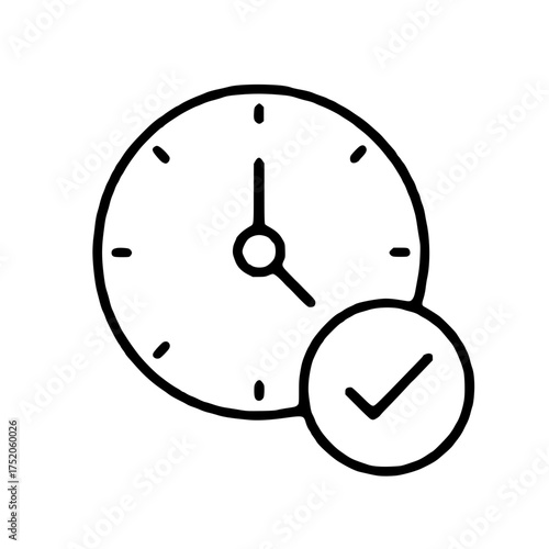 On-Time Icon Clock with Check Mark Symbolizing Punctuality and Deadline Management