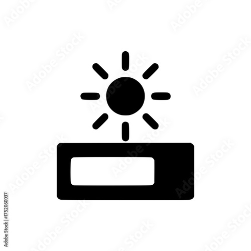 Vector glyph icon of a sun above a digital display, representing brightness, weather, or sunrise settings