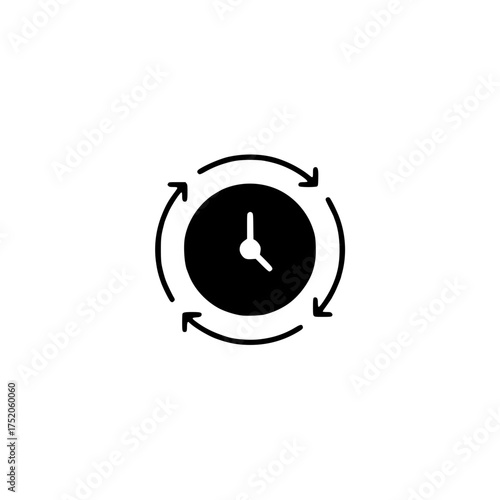 Simple Black Icon of a Clock with Circular Arrows Indicating Time Passing