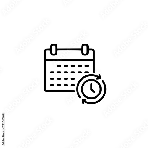 Modern Outline Calendar with Synchronizing Clock Icon for Scheduling, Event Planning, Updates, and Historical Data Management