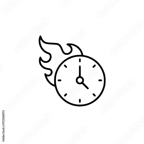 Dynamic clock with flames icon, perfect for illustrating rapid execution, urgent deadlines, and quick processing on web and mobile interfaces