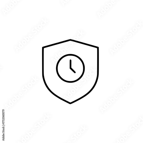 Vector line icon of a time shield symbolizing longevity, warranty, and security guarantee