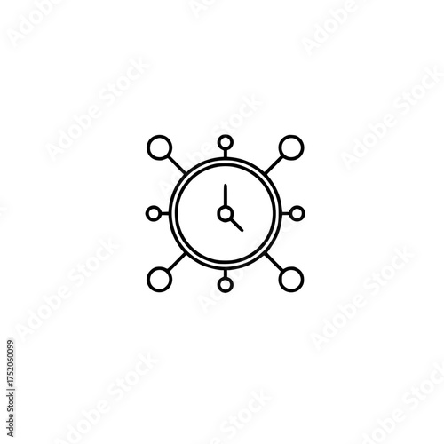 Conceptual Networked Clock Icon Illustrating Time Synchronization and Efficient Data Flow within Digital Systems
