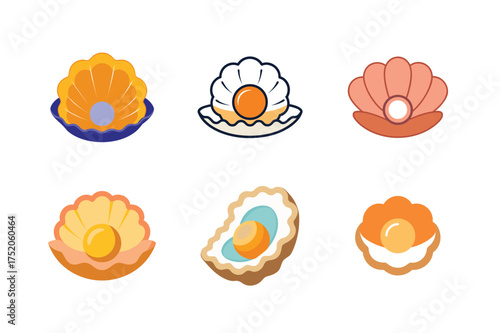 Stylized seashells with pearls collection graphic elements