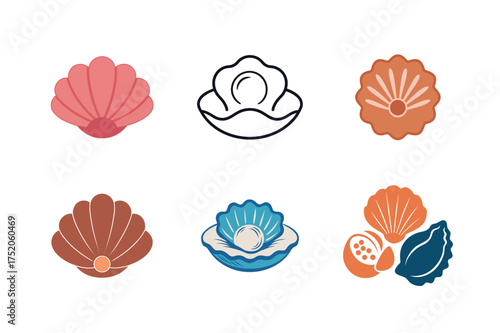 Stylized seashell and pearl illustrations collection