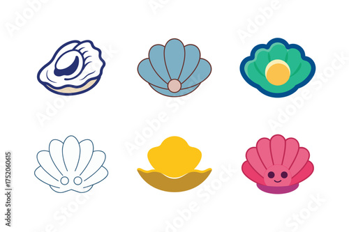 Vibrant cartoon seashells and oysters collection