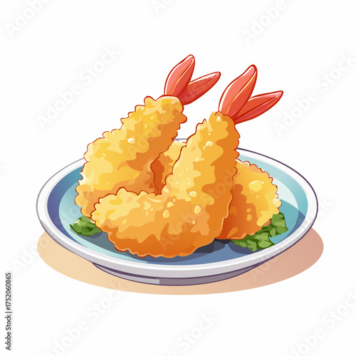 Tempura on a Plate: A tempting depiction of crispy golden tempura shrimp artfully arranged on a plate, promising a delicious culinary experience. 