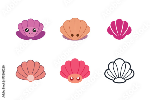 Adorable cartoon seashell characters with expressive faces