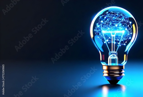 A glowing lightbulb with a digital brain inside, representing innovation and ideas.