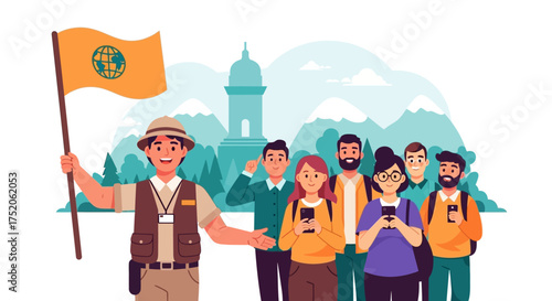 Guided City Tour with Tourists and Landmarks.