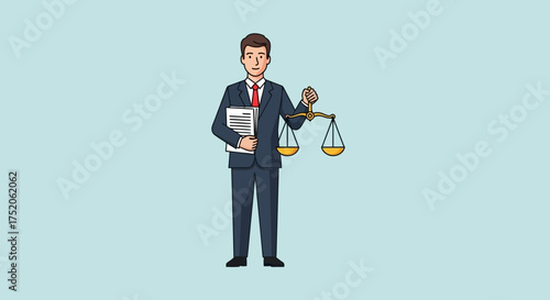 Lawyer with Scales of Justice and Documents.