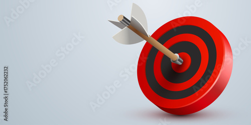 Red dart target icon with arrow isolated on white background. 3d style design of business goal. Success finance marketing strategy.