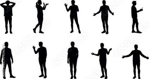 silhouette, people, vector, shadow, figure, human, posture, pose, man, woman, standing, gesture, 