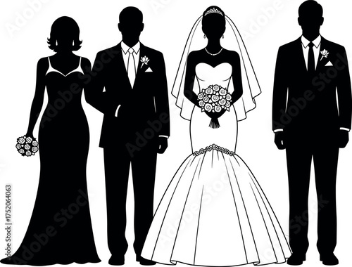 wedding, bride, groom, couple, dress, suit, bouquet, ceremony, marriage, romance, celebration, party, bridesmaid, groomsman, love,
