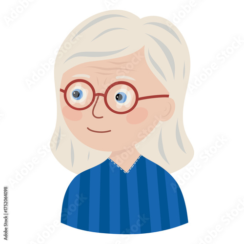 Grandmother Portrait vector illustration, Senior Woman Face, Elder Female Head. Cute, Happy face