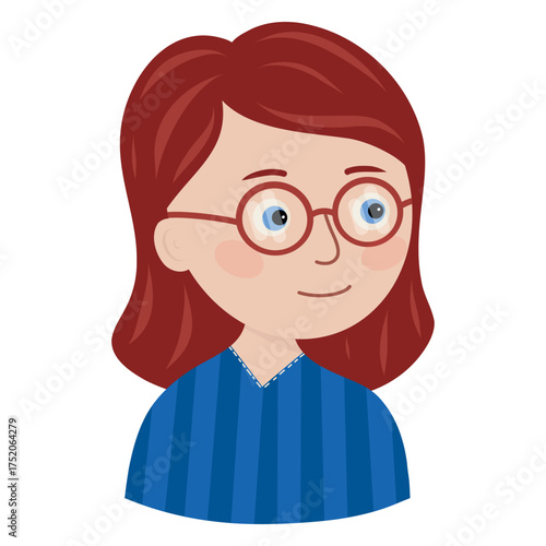 Girl wearing glasses vector illustration. Girl profile, Cute, Happy face. Girl's avatar