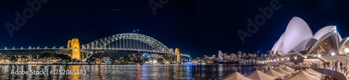 Photography Harbour Bridge at Circular Quay on Sydney Harbour illuminated at night on a spri