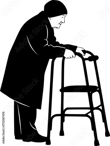 walker for seniors, aid for the disabled people, vector icon