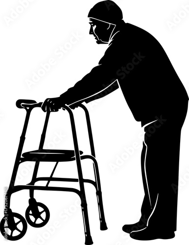 walker for seniors, aid for the disabled people, vector icon