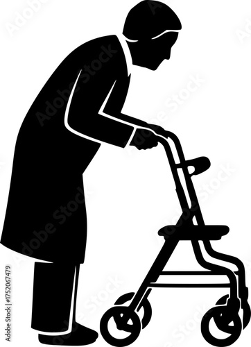 walker for seniors, aid for the disabled people, vector icon