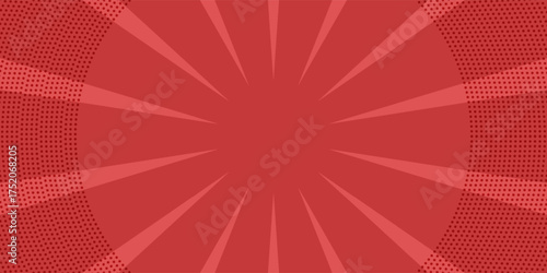 Red comic sunburst effect background with halftone. pop art comic-style vector background. Suitable for templates, sale banners, events, ads, web and pages, Eps10