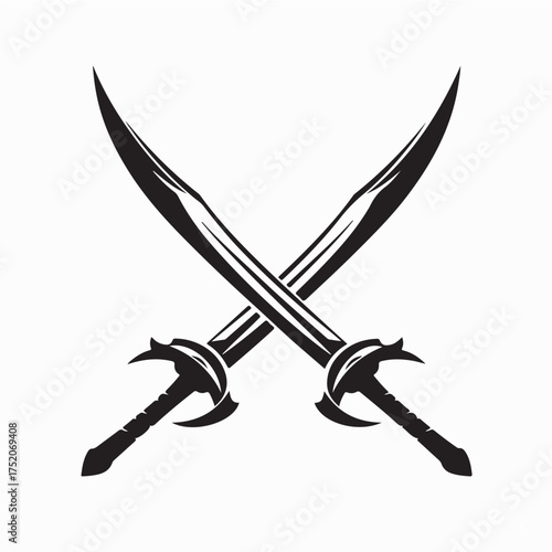 Vintage Crossed Swords Emblem in Monochrome Style Vector Art on white background