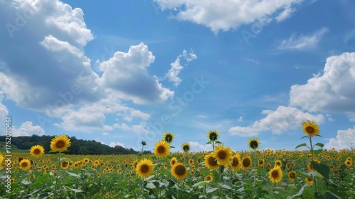 Sunny Spring & Summer Meadows: Yellow Sunflowers, Blue Skies, and Bees in Rural Flower Fields & Gardens