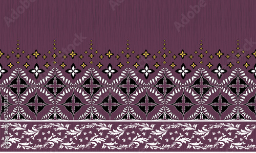 Elegant purple floral pattern with black, white, and gold accents, ideal for textile prints, fashion fabric, upholstery, wallpaper, and digital art projects with a luxurious modern touch.