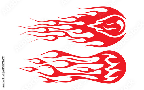 Fiery Graphics Design: Dynamic illustration with fiery red flames on black background, ideal for representing speed, passion, and energy. A visual embodiment of power and intensity.