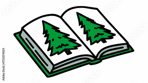 Open book with Christmas tree pattern on pages for holiday branding and seasonal design projects
