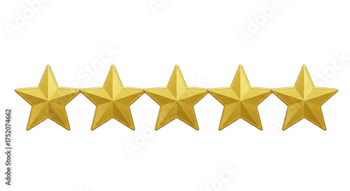 Five golden star rating isolated on transparent background, a symbol of excellence and customer satisfaction