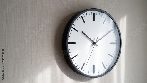 Wallpaper Mural Minimalist Wall Clock Showing Precise Time on Textured Surface with Subtle Lighting and Shadow Play Torontodigital.ca