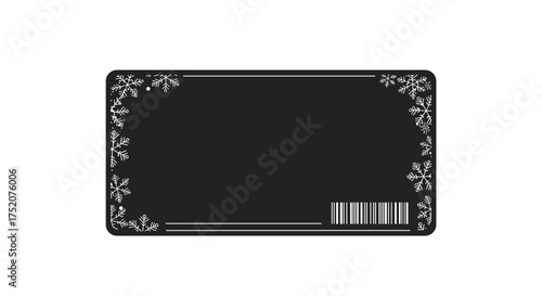 Black Christmas gift tag adorned with floral design and barcode  