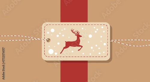 Christmas gift tags adorned with reindeer design on brown background  