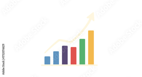 Business growth and success concept. Bar chart with rising arrow showing financial profit and market increase. Data analysis graph for statistics, investment report and progress.