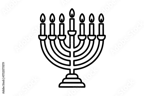 Menorah with Lit Candles for Hanukkah Cartoon Vector – Black and White Line Art Generative AI