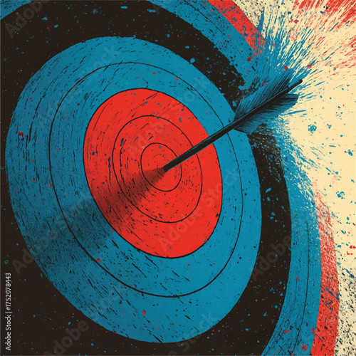Arrow hits the bullseye artistic expression of success and determination conceptual illustration of achieving goals and accuracy vibrant colors