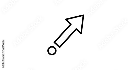 Arrow icon showing direction, growth, and upward trend. Vector line art symbol for navigation, progress, and success. Simple pointer moving up and right from a starting point.