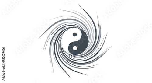 Abstract Yin Yang symbol with dynamic swirling vortex design, balance and harmony concept, Taoist philosophy energy flow, spiritual duality vector illustration