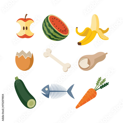 Collection of food scraps and organic waste items for composting