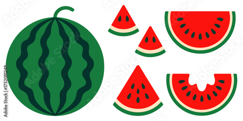watermelon slices vector flat illustration set