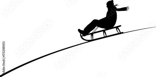 a black silhouette of a person riding a sled