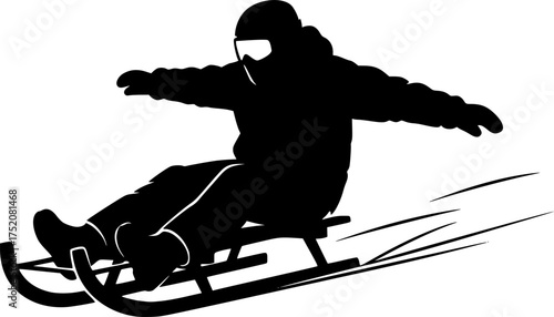 a black silhouette of a person riding a sled